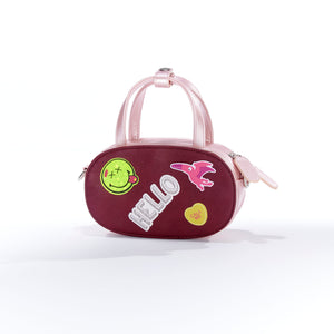 Get a stub * to claim this petite hand bag (with room for a typical smart phone et al), plus three colors of SWAPPABLE MOOD PANELS, Pomegranate Red Sheen base + handles, strap, chain - as a token of appreciation of each contribution of the sum below